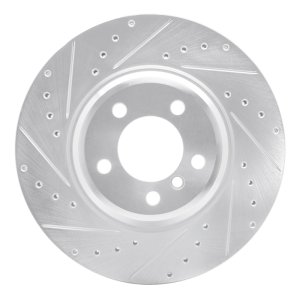 BMW 745LI Brake Rotor (1) - Front Left - R1 Concepts - Drilled & Slotted - Silver - `02-`08